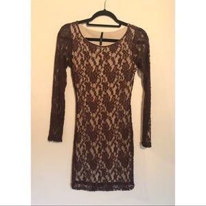 Brown Long-sleeve Lace Dress